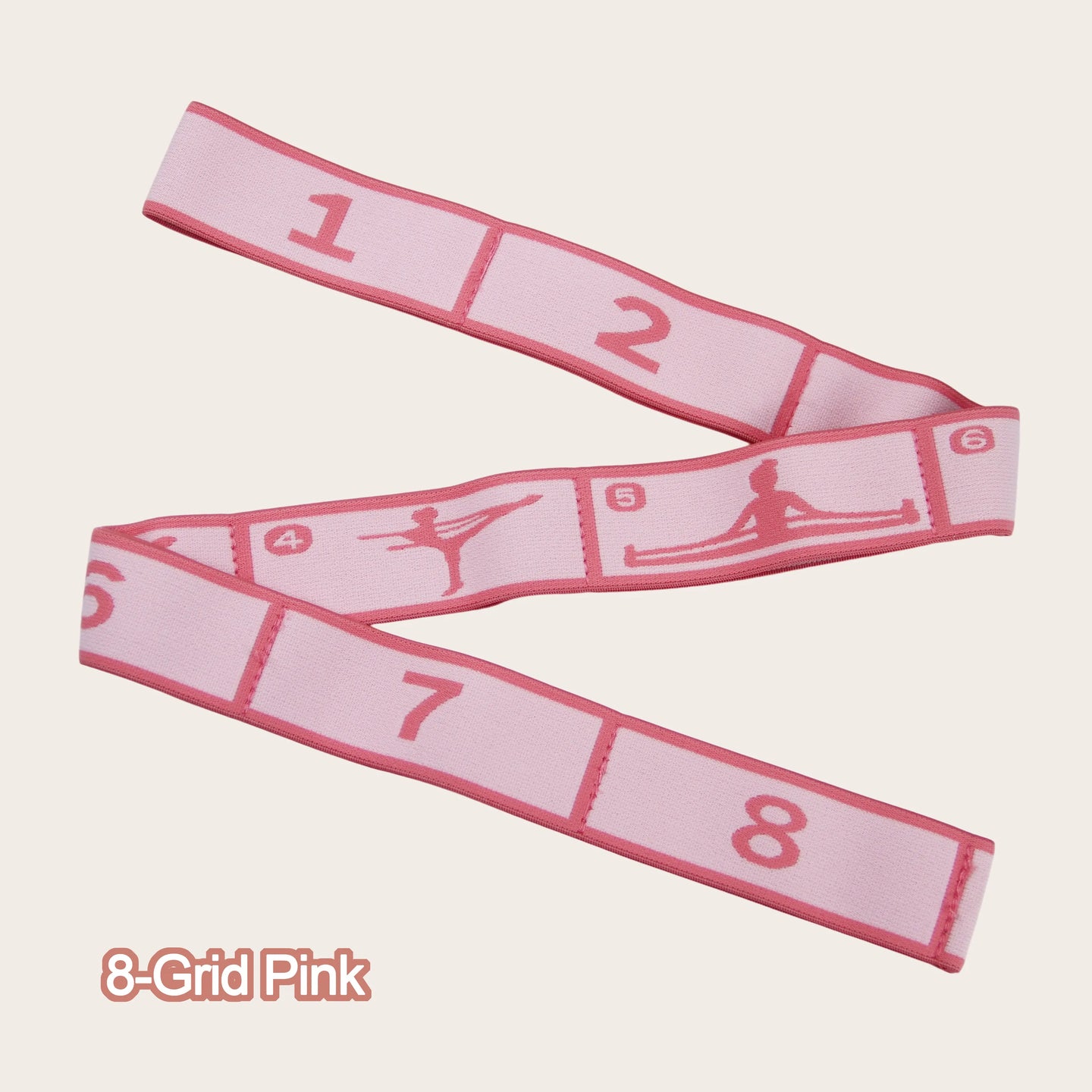 8-grid pink yoga stretch strap for flexibility and leg stretching
