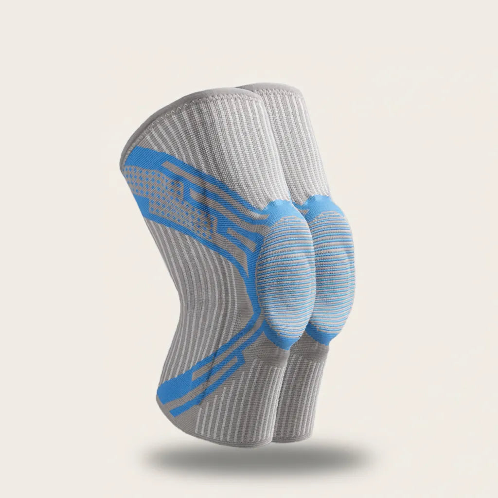 Sportive Lives blue grey knee brace with compression support, breathable knit design, ideal for workouts and joint stability in Canada.