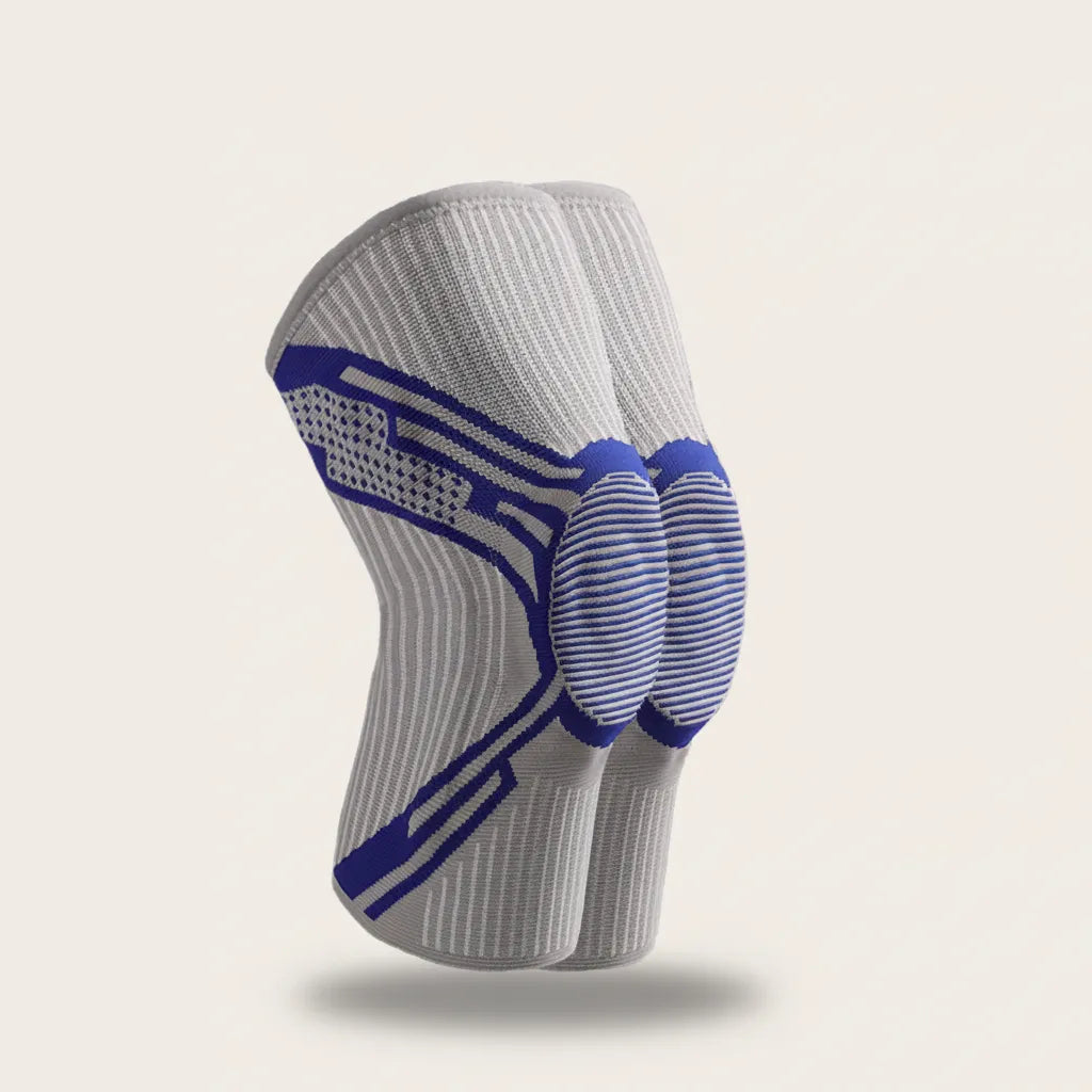 Sportive Lives blue white knee brace with structured compression, silicone padding, and joint support designed for sports and daily movement in Canada.