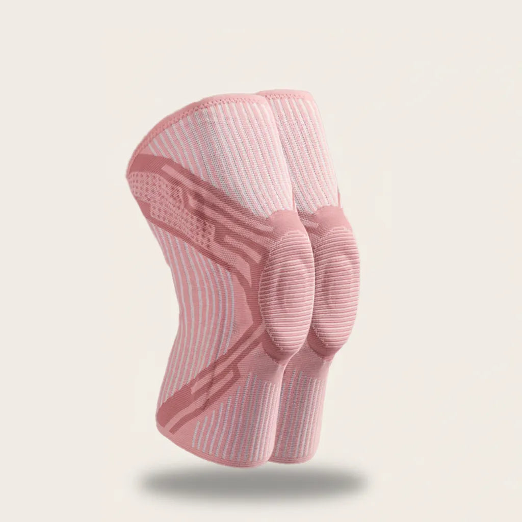 Sportive Lives pink white knee brace with soft compression and breathable fabric, providing knee stability and comfort during workouts or daily activities in Canada.
