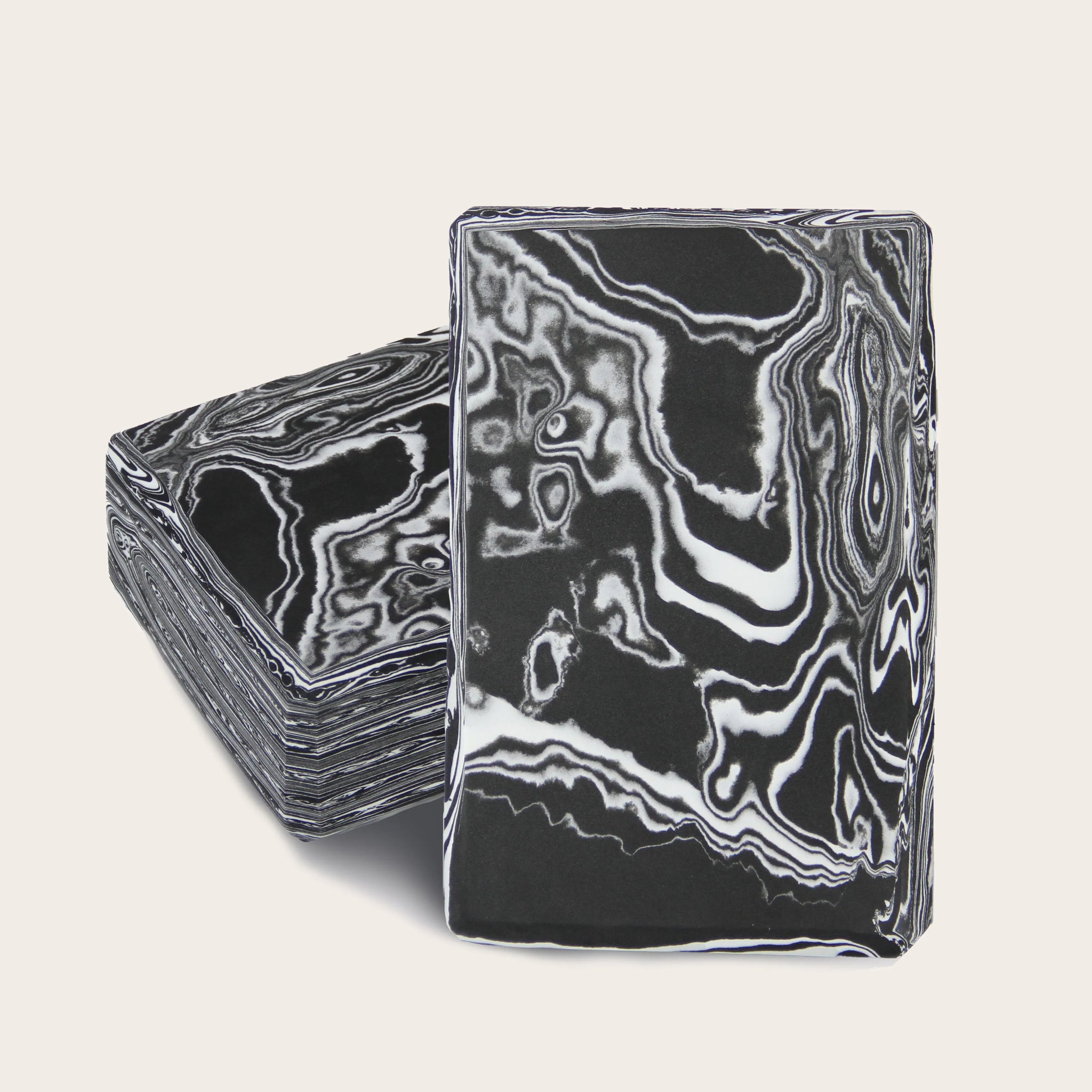 Black marble yoga block, non-slip and durable. Perfect for stretching, pilates, and balance training. Lightweight EVA material.