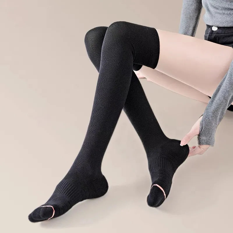 Black Thigh-High Compression Socks with Graduated Pressure – Sportive Lives Anti-Fatigue Design