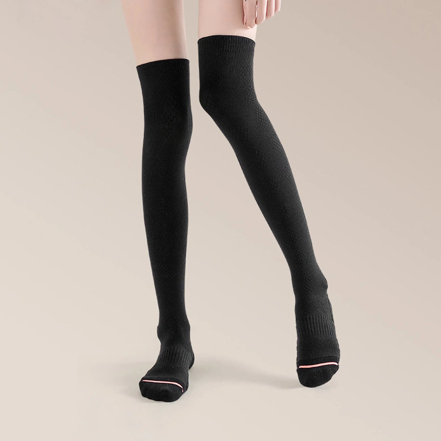 Black Thigh-High Compression Socks with Graduated Pressure – Sportive Lives Anti-Fatigue Design