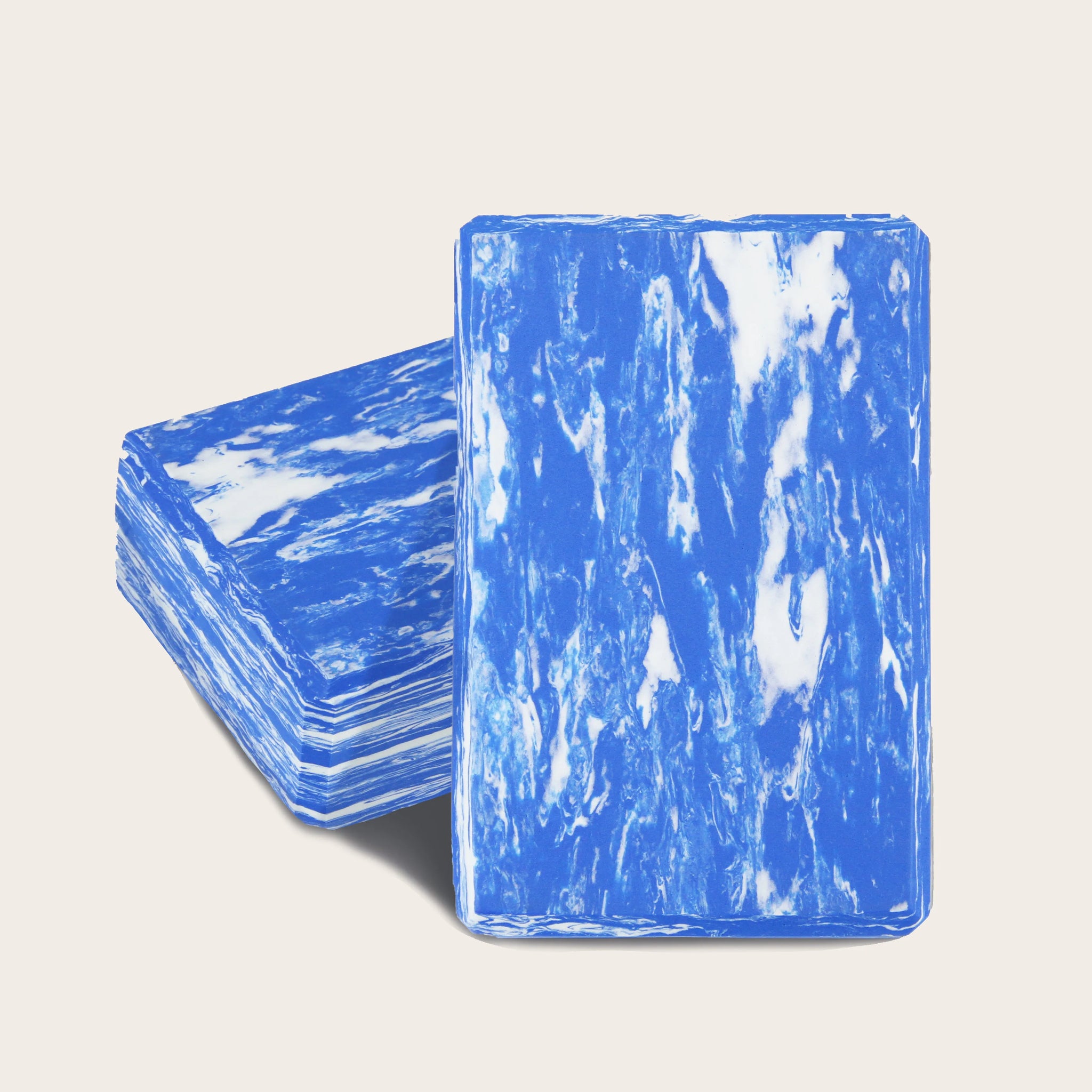 Blue marble yoga block, lightweight and eco-friendly. Great for yoga poses, flexibility training, and pilates workouts.