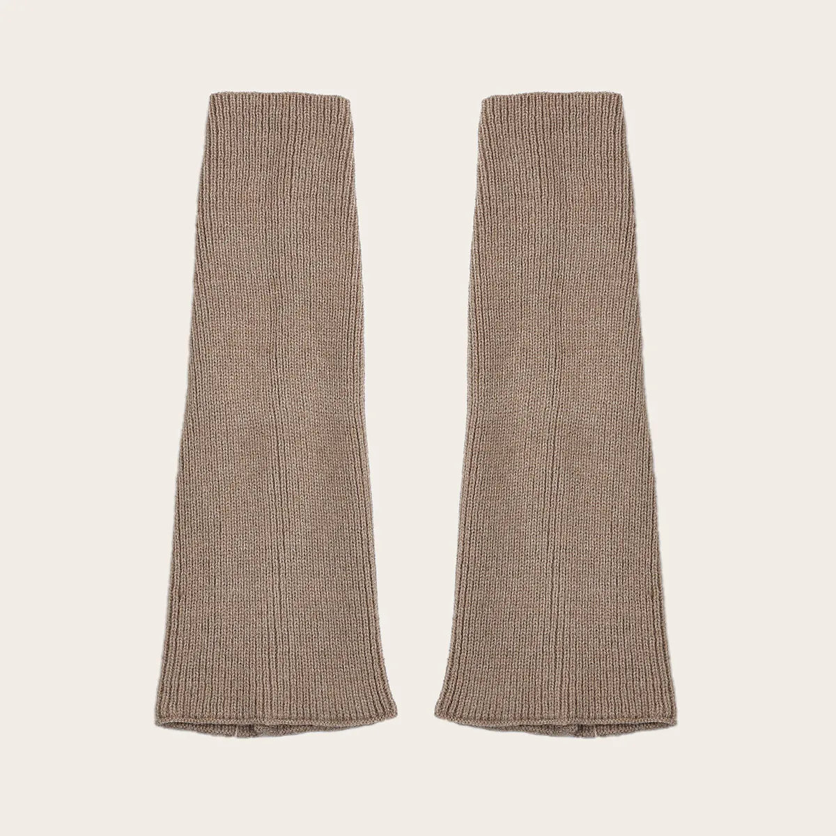 Khaki knit over-the-knee leg warmers for women, warm earth tone for cold seasons.