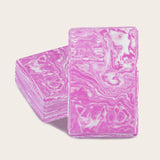 Light pink marble yoga block for stability and support in yoga practice. High-density EVA foam, lightweight, non-slip, eco-friendly.