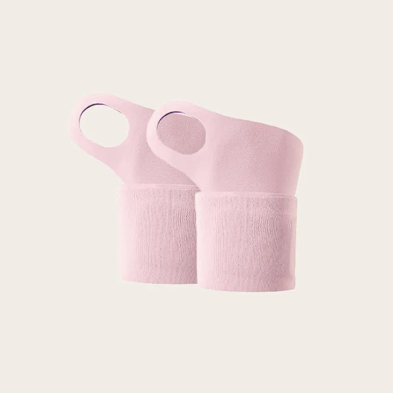 Light pink wrist support band for TFCC injury, ergonomic thumb loop design, ideal for female athletes and wrist pain relief