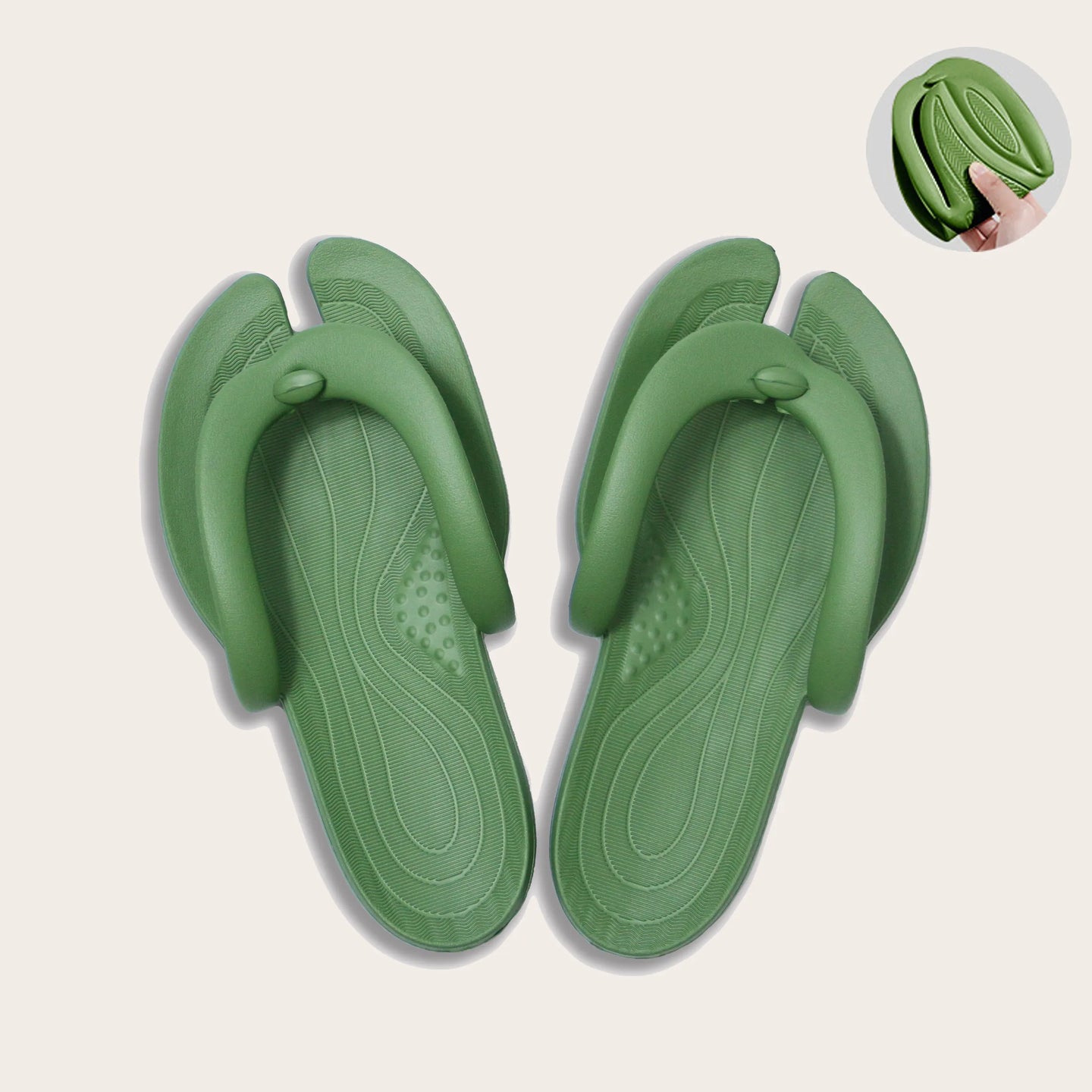 Green Portable Foldable Slippers - Comfortable EVA material with a cushioned sole for easy storage and silent footsteps. Ideal for travel or home use