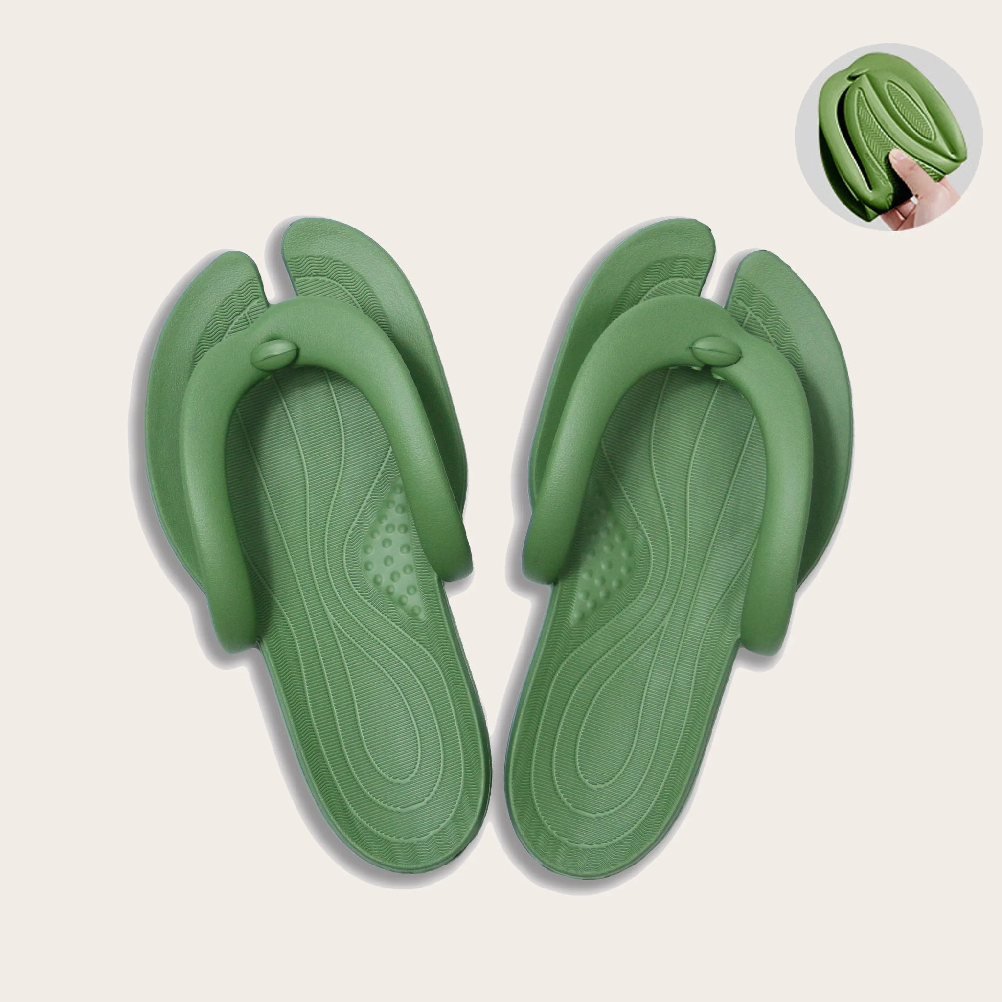 Green Portable Foldable Slippers - Comfortable EVA material with a cushioned sole for easy storage and silent footsteps. Ideal for travel or home use