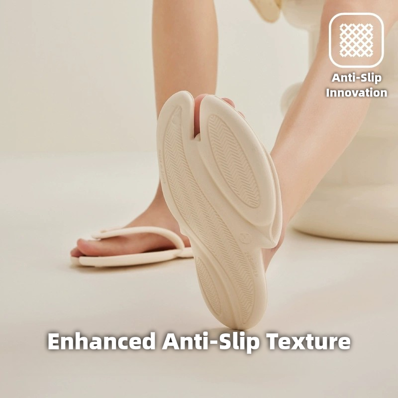 Portable folding slippers showcasing enhanced anti-slip texture on the sole for added grip, made from durable EVA material, perfect for indoor and outdoor use.
