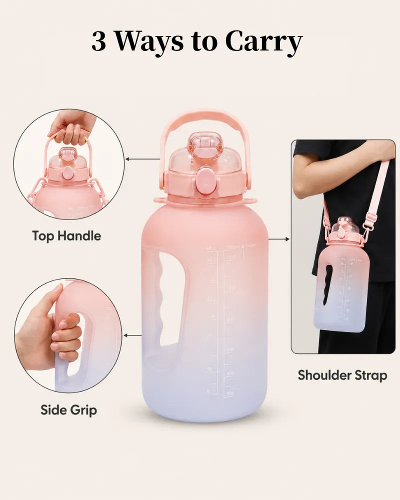 GYM Bottle P150 shown with top handle, ergonomic side grip and shoulder strap