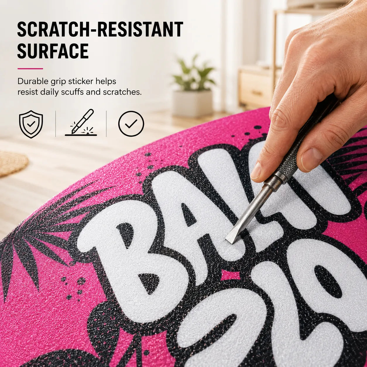 Sportive Lives balance board grip sticker with a scratch-resistant textured surface designed to withstand everyday scuffs and repeated training use.