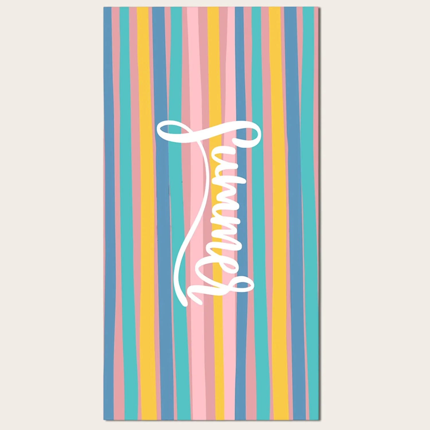 Colorful striped “Summer” beach towel—microfiber, sand-resistant, fast drying; ideal for beach, pool and travel.