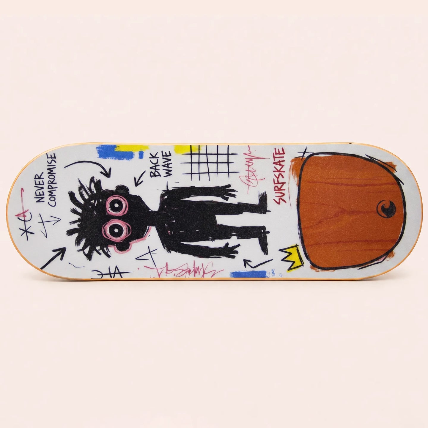 Sportive Lives wooden balance board featuring a graffiti character sticker design, shown as one of the random decorative sticker styles included with the board.