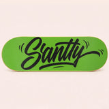 Sportive Lives balance board with a bright green graffiti typography sticker design for a bold personalized look.