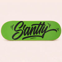 Sportive Lives balance board with a bright green graffiti typography sticker design for a bold personalized look.
