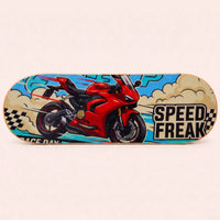 Sportive Lives balance board with a colourful motorcycle graphic sticker featuring a bold speed-inspired design.