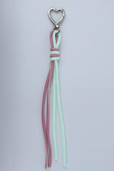 Sportive Lives braided rope bag charm keychain in Blush & Mint, Heart Clip—pastel bag accessory for fanny packs, backpacks and handbags, Canada.