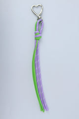 Sportive Lives braided rope bag charm keychain in Lavender & Neon Green, Heart Clip—aesthetic bag charm for backpacks, totes and fanny packs in Canada.