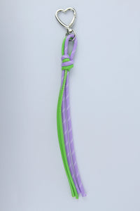 Sportive Lives braided rope bag charm keychain in Lavender & Neon Green, Heart Clip—aesthetic bag charm for backpacks, totes and fanny packs in Canada.