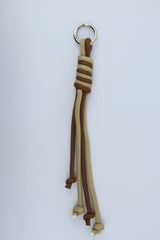 Sportive Lives braided rope bag charm keychain in Mocha & Sand, Round Ring clip—neutral tassel keychain for handbags, backpacks and waist bags, Canada.