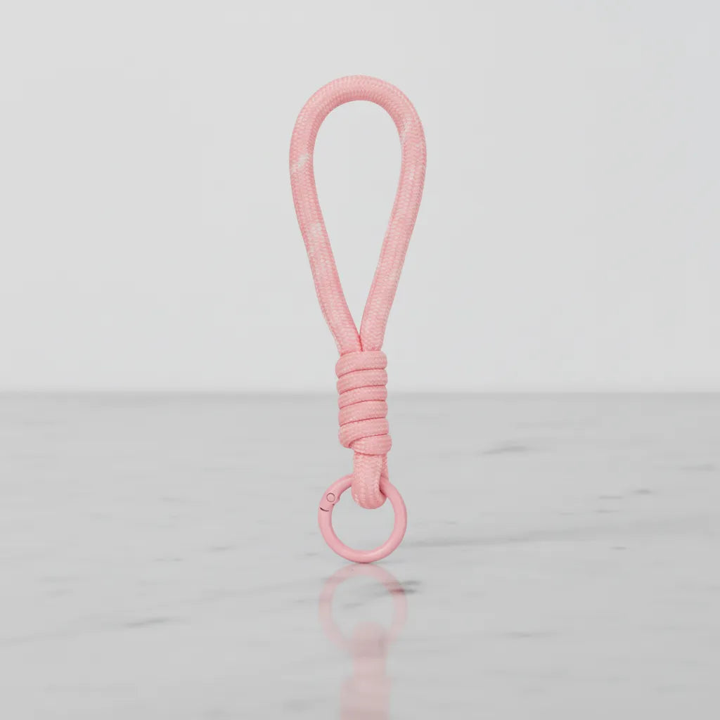 Blush pink braided rope charm—bag charm, key ring, mug handle strap, Sportive Lives Canada.