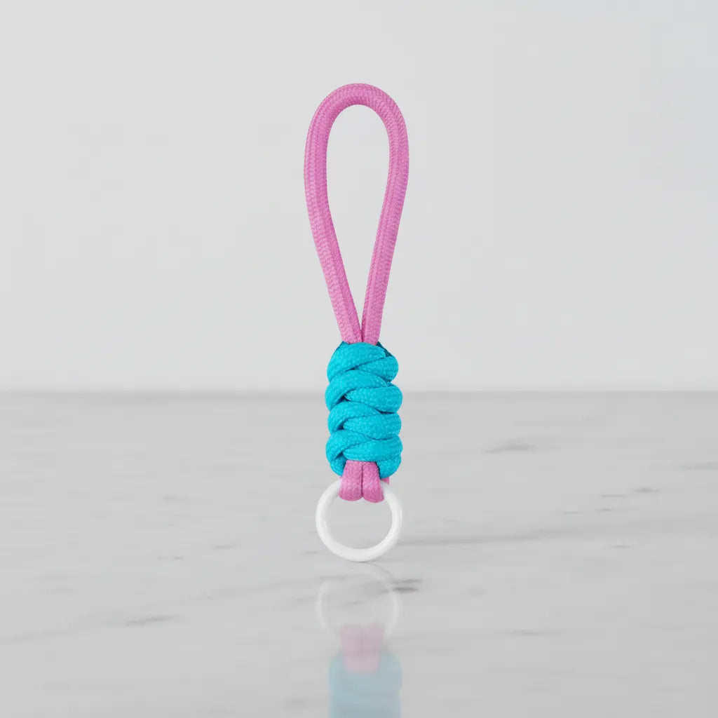Magenta rope with teal wrap—quick-clip handle/keychain charm, Sportive Lives, Canada.