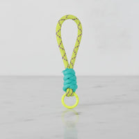 Neon lime rope with aqua wrap—clip-on cup handle / keychain charm, Sportive Lives Canada.