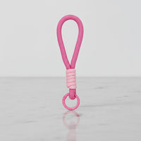 Rose pink rope with light-blush wrap and matching ring—multi-use handle/keychain charm for mini coffee mugs, water bottles and backpacks; Sportive Lives, Canada.