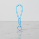 Sky-blue braided rope charm with matching wrap and ring—quick-clip mug handle loop / key ring, minimal and durable; Sportive Lives accessories in Canada.