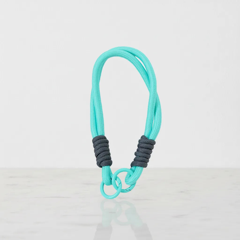 Braided Rope Travel Mug Charm in Charcoal & Aqua by Sportive Lives — multi-use accessory for tumblers, bags, and keys (Canada).