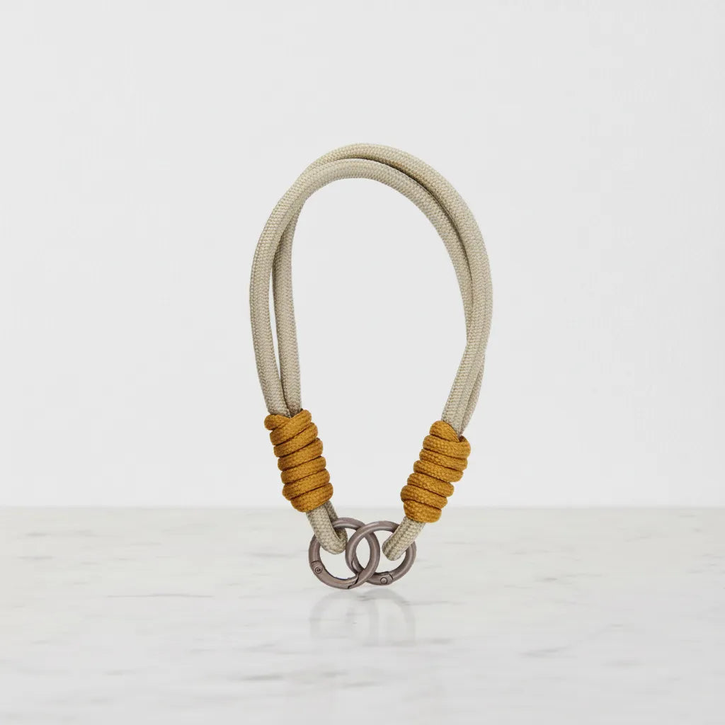 Braided Rope Travel Mug Charm in Gold & Khaki by Sportive Lives — durable clip-on charm for water bottles, bags, and keychains (Canada).