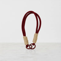 Braided Rope Travel Mug Charm in Khaki & Burgundy Red by Sportive Lives — stylish clip-on accessory for cups, water bottles, and bags (Canada).