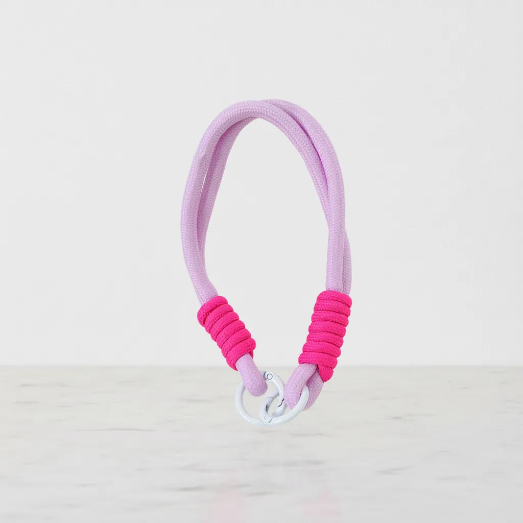 Braided Rope Travel Mug Charm in Pink & Lavender by Sportive Lives — stylish and secure clip-on charm for tumblers and bags (Canada).
