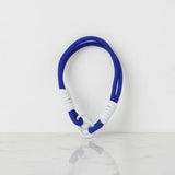 Braided Rope Travel Mug Charm in White & Royal Blue by Sportive Lives — clip-on cup/bag/keychain accessory for tumblers, bottles, and keys (Canada).