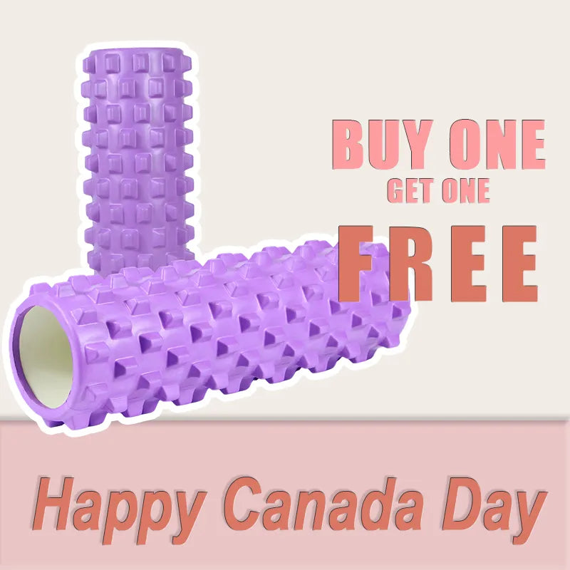 Purple textured foam roller – Canada Day deal includes Buy One Get One Free, plus 50% off from June 15 to July 15.
