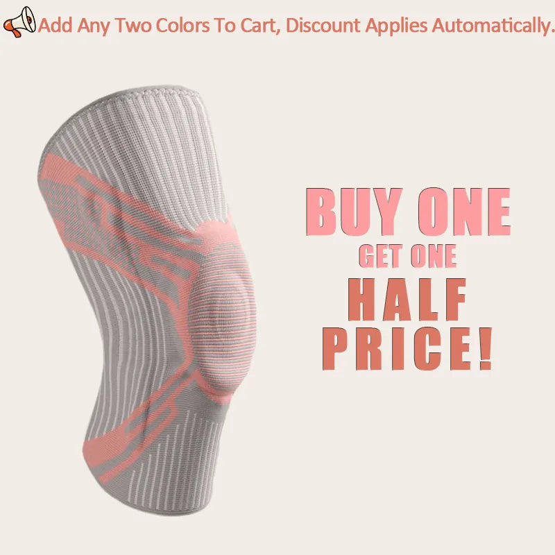 Grey and coral red compression knee sleeve – Sportive Lives performance brace for stability and recovery, Canada BOGO 50% offer