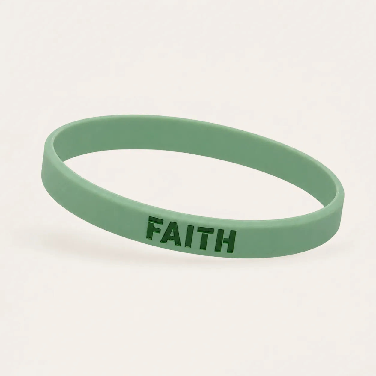 Green motivational silicone wristband with dark green FAITH lettering