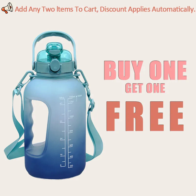 Sportive Lives GYM Bottle P150 with navy and teal gradient design, 1500ml water bottle with ergonomic grip, included in BOGO offer in Canada.