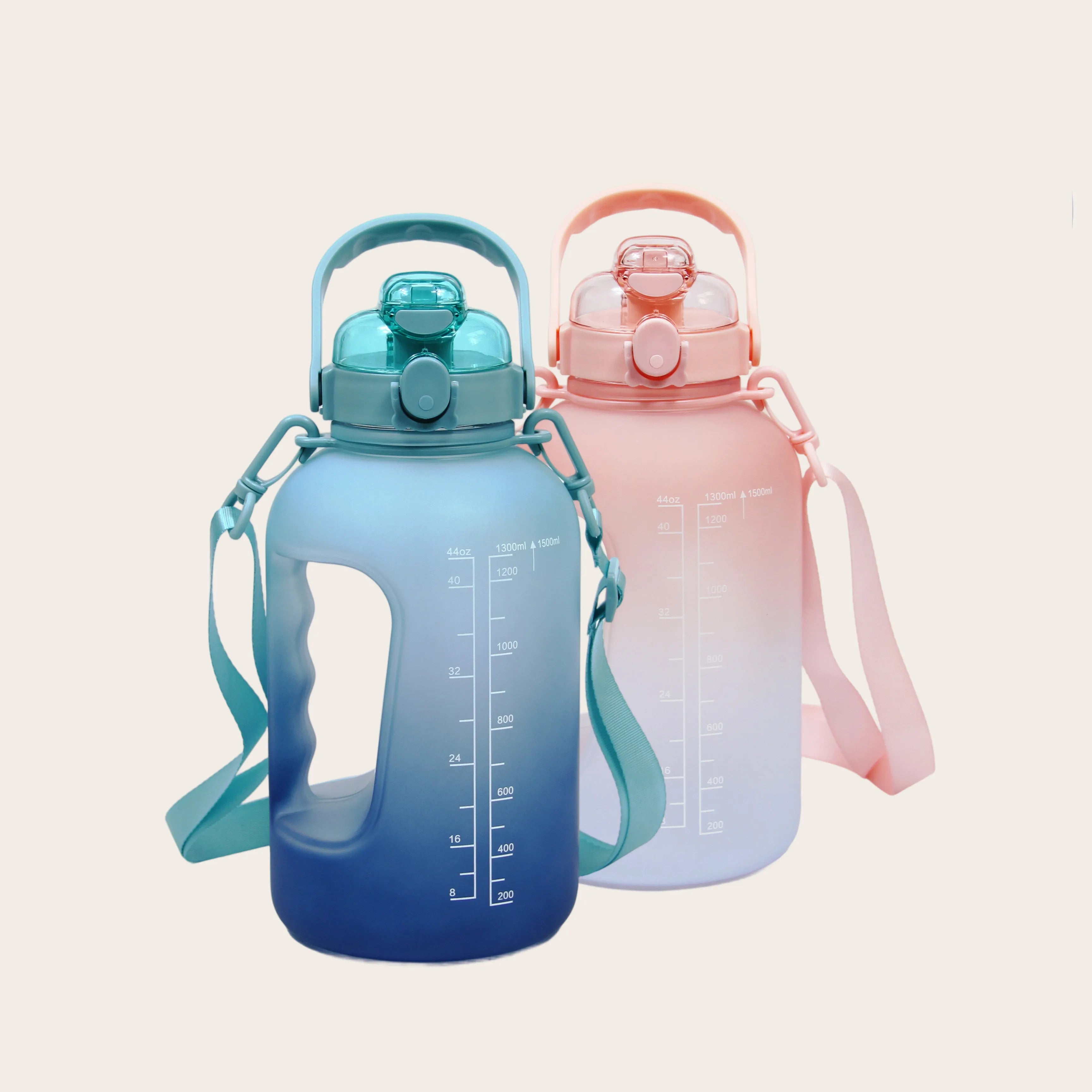 Hydration bottle bundle featuring Sportive Lives 1.5L GYM Bottle in salmon-white and navy-blue gradient, perfect for outdoor and gym use in Canada