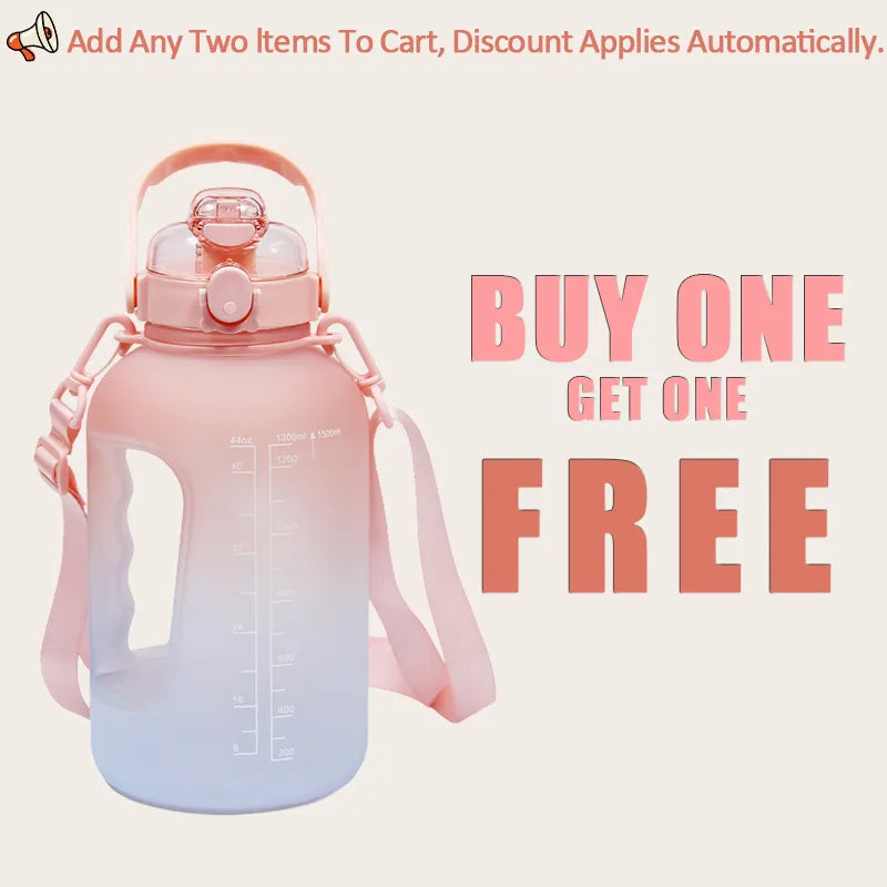 SPORTIVE LIVES 1.5L GYM Bottle P150 in salmon pink and white gradient color, featured in Canadian buy one get one free deal, ideal for fitness and yoga hydration.