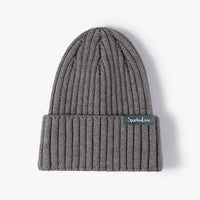 Charcoal grey high rib-knit cuffed beanie by Sportive Lives, warm winter knit cap with fold-over cuff, unisex one size 56–58 cm, Canada.