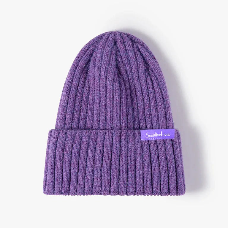 Grape purple high rib-knit cuffed beanie (toque) by Sportive Lives, soft stretch acrylic blend, unisex one size 56–58 cm winter hat, Canada.