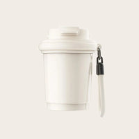 White 320ml insulated travel coffee mug with flip lid and detachable strap; reusable coffee cup – Sportive Lives
