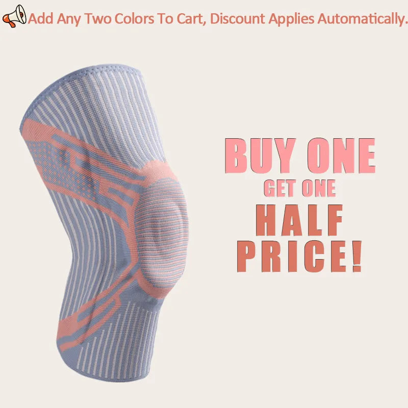 Sportive Lives knee support sleeve in light grey and peach pink, ergonomic compression for active lifestyle, BOGO half off in Canada