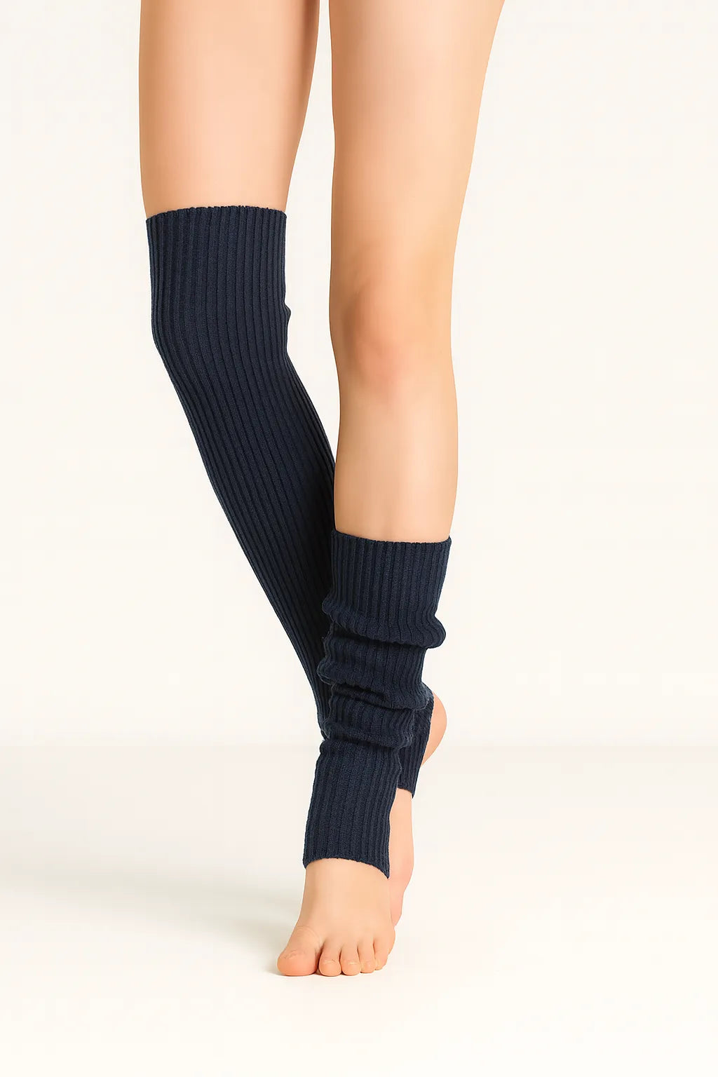 Sportive Lives navy blue ribbed knit leg warmers for women – versatile dance and yoga wear, Canada
