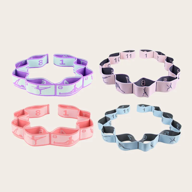 All color and size variants of the Sportive Lives multifunctional yoga stretch strap, shown in 8-grid and 11-grid styles, with printed position guides and soft-loop design, ideal for flexibility training in Canada.