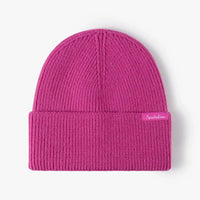 Fuchsia pink rib-knit cuffed beanie by Sportive Lives, cozy stretch acrylic blend, unisex one size 56–58 cm winter hat.