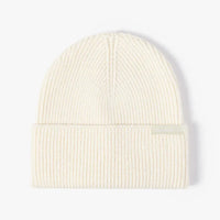 Ivory cream rib-knit cuffed beanie by Sportive Lives, cozy acrylic-nylon blend, unisex one size 56–58 cm knit winter hat.