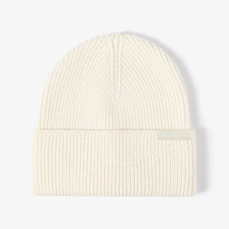 Ivory cream rib-knit cuffed beanie by Sportive Lives, cozy acrylic-nylon blend, unisex one size 56–58 cm knit winter hat.